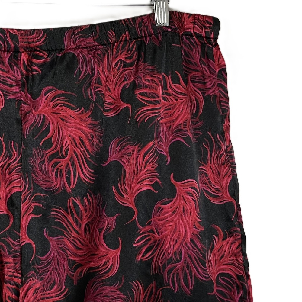 Cacique Pajama Pants Size 18/20 Black Red Feather Print Lounge Wide Leg - Picture 4 of 11